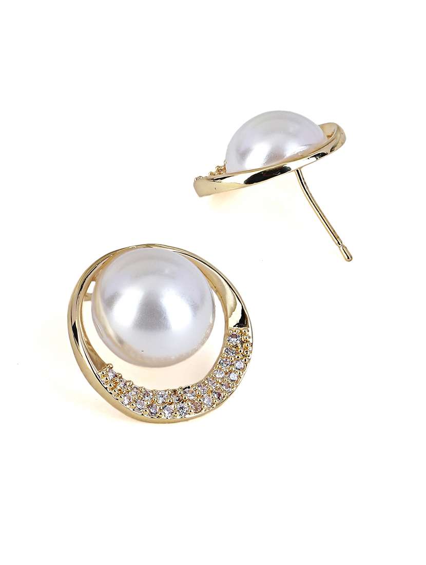 gold pearl stud earrings party wear - 21775462 -  Standard Image - 1