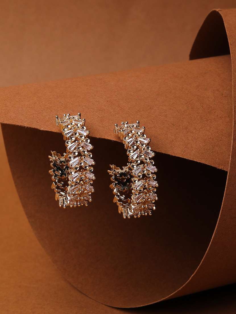 gold alloy stone studded hoop earrings