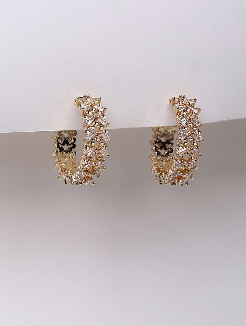 gold alloy stone studded hoop earrings - 21775466 -  Standard Image - 1