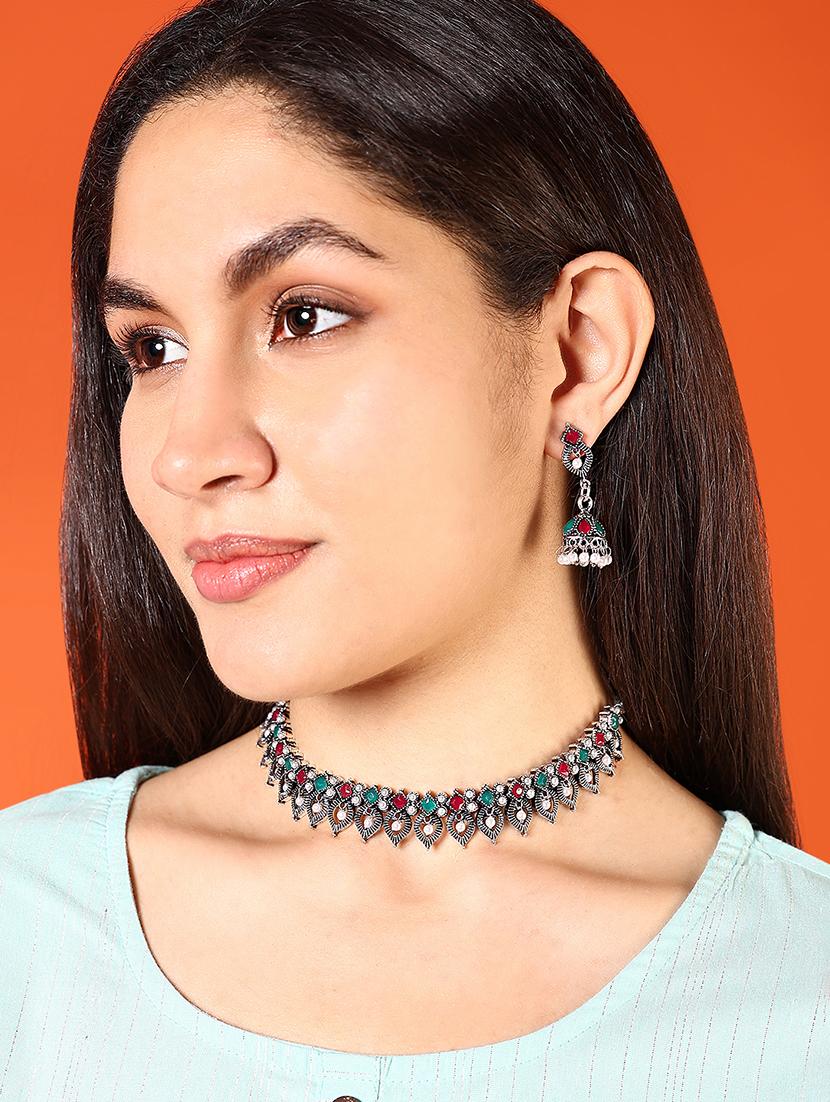 alloy silver necklace earring jewellery set - 21775514 - Standard Image - 1