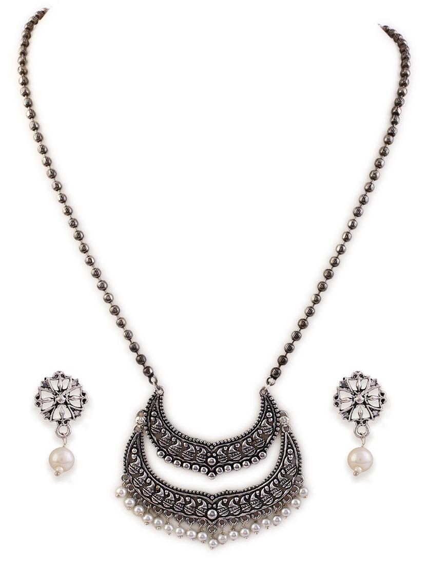 alloy silver necklace earring jewellery set - 21775519 - Zoom Image - 0