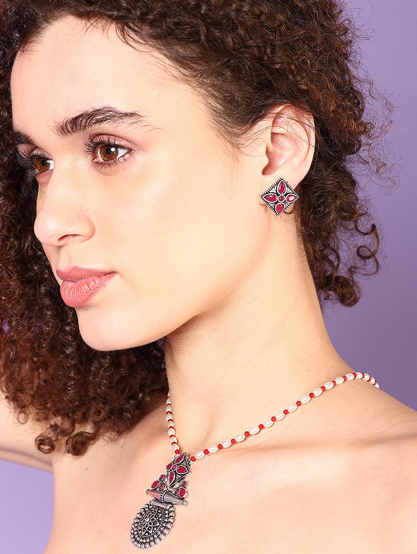 alloy red necklace earring jewellery set - 21775520 - Standard Image - 1