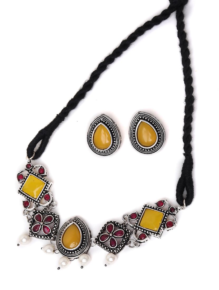 alloy yellow necklace earring jewellery set - 21775521 - Standard Image - 1