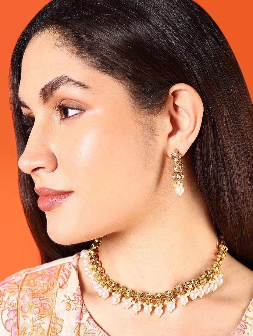 alloy gold necklace earring jewellery set - 21775530 -  Standard Image - 1