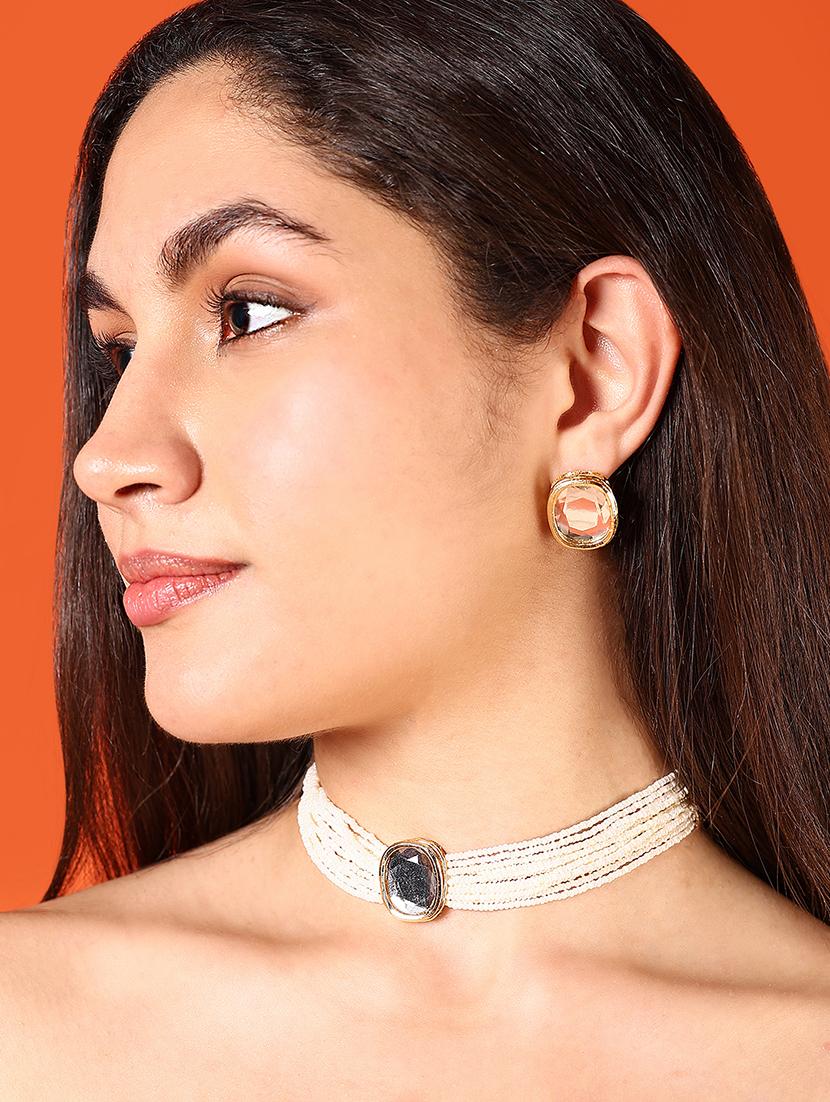 alloy white necklace earring jewellery set - 21775533 - Standard Image - 1