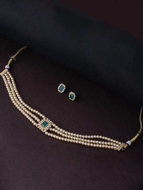 alloy green necklace earring jewellery set - 21775536 - Standard Image - 0