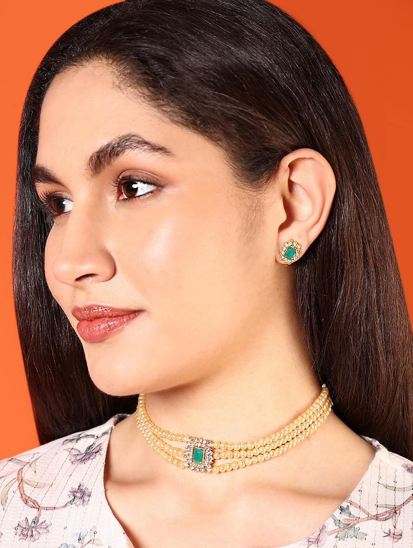 alloy green necklace earring jewellery set - 21775536 - Standard Image - 1