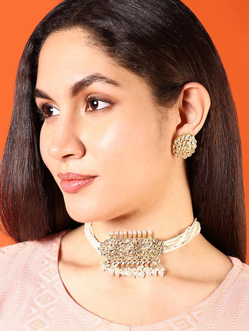 alloy white necklace earring jewellery set - 21775539 - Standard Image - 1