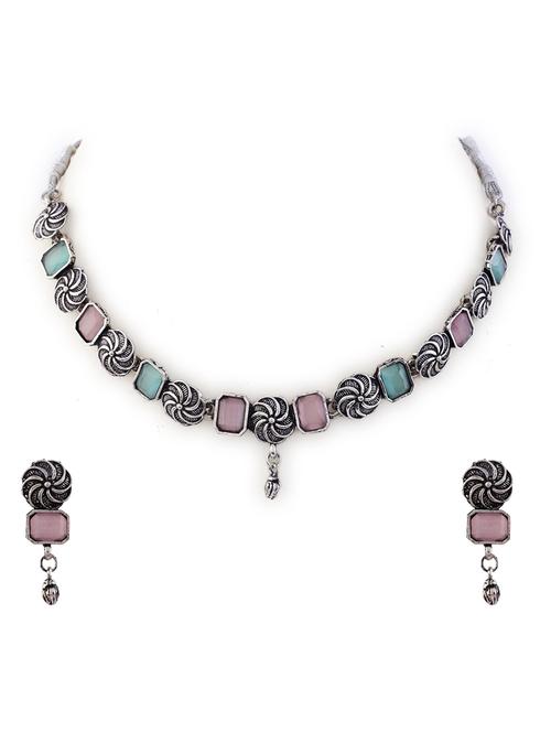 alloy pink necklace earring jewellery set - 21775541 - Standard Image - 0