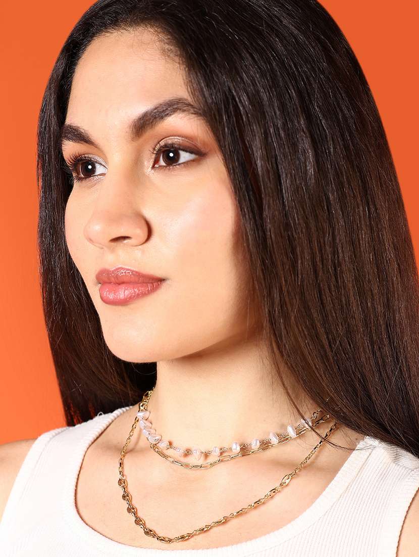 alloy gold necklace party wear jewellery - 21775550 -  Standard Image - 1