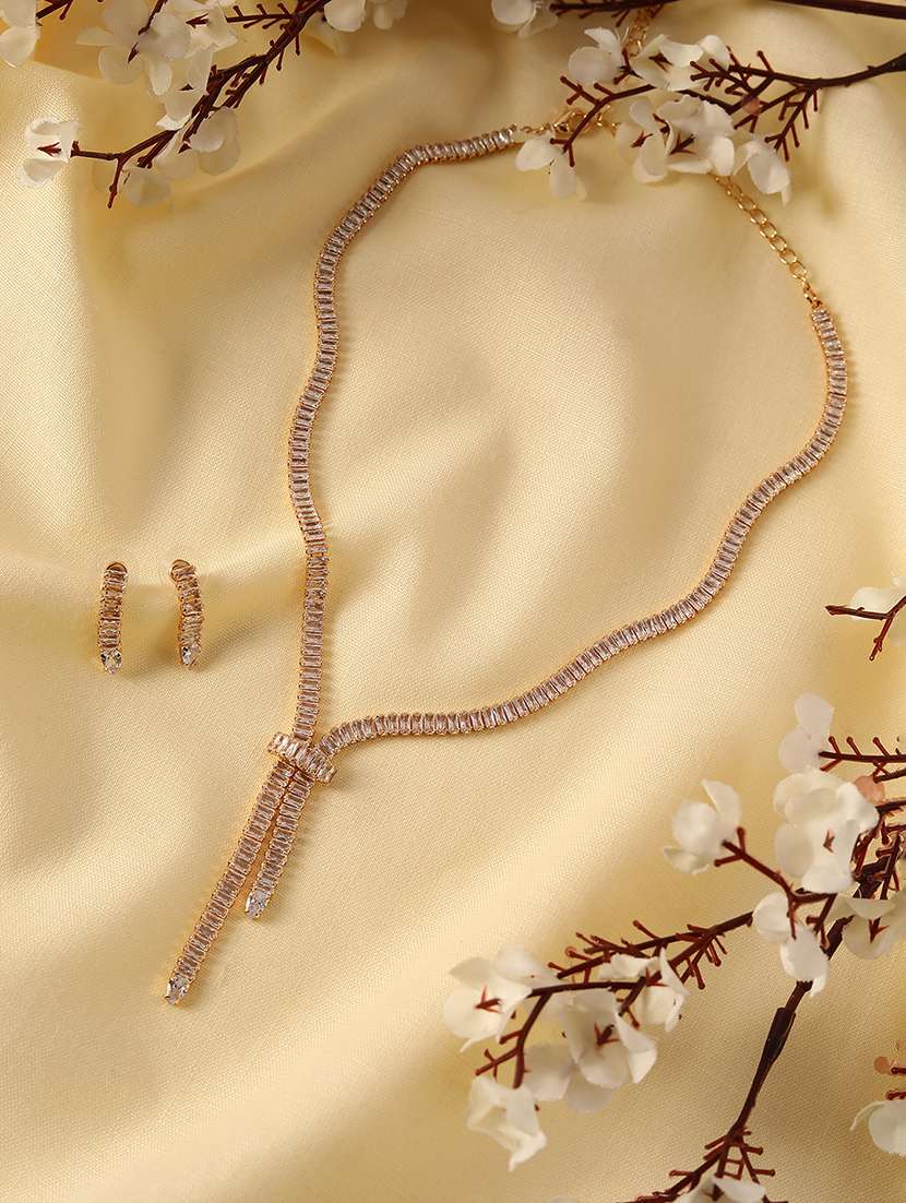 alloy gold necklace earring jewellery set - 21775564 -  Standard Image - 1