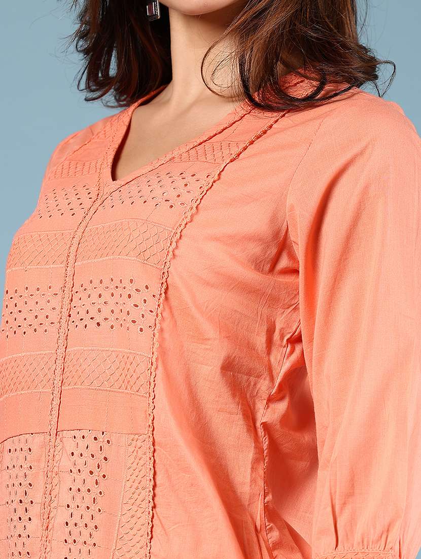 womenthree quarter sleeve straight schiffli kurta - 21784474 -  Standard Image - 4