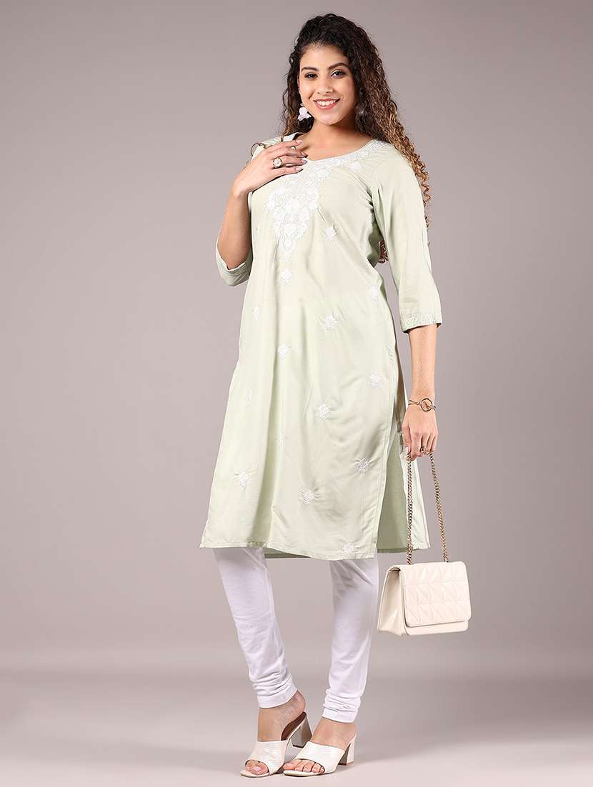 women embroidered round neck straight kurta - 21784476 - Standard Image - 4