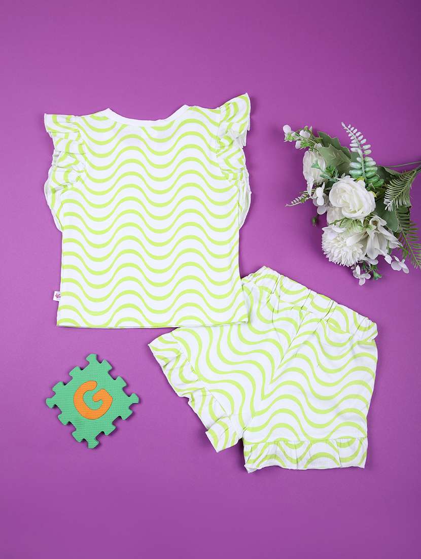 girls green printed shorts & top co-ords set - 21784480 -  Standard Image - 1