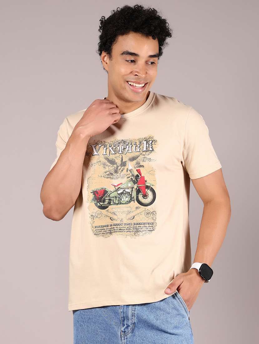 men front print round neck regular fit t-shirt - 21784500 -  Standard Image - 1
