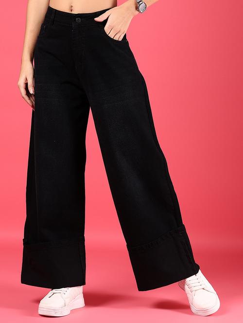 women solid high rise wide leg jean - 21784536 -  Standard Image - 0