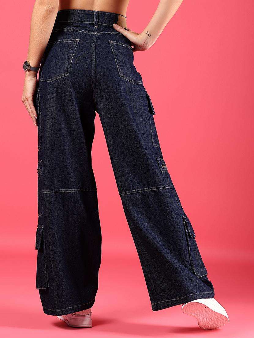 women solid high rise baggy denim cargo - 21784537 -  Standard Image - 4