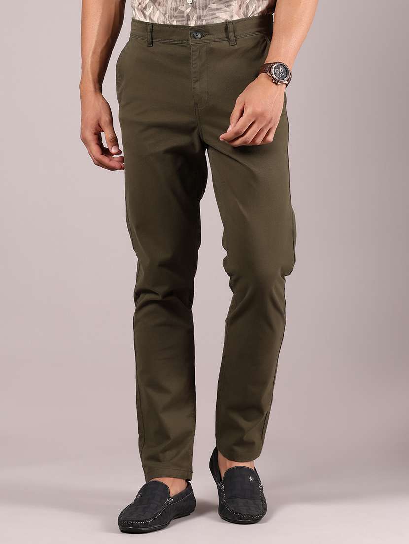 men olive solid mid rise chinos trouser