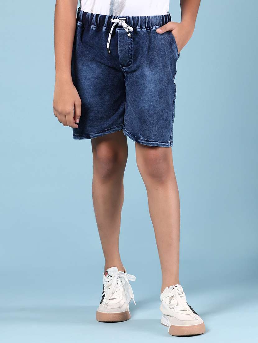 boys solid mid rise regular fit denim shorts 