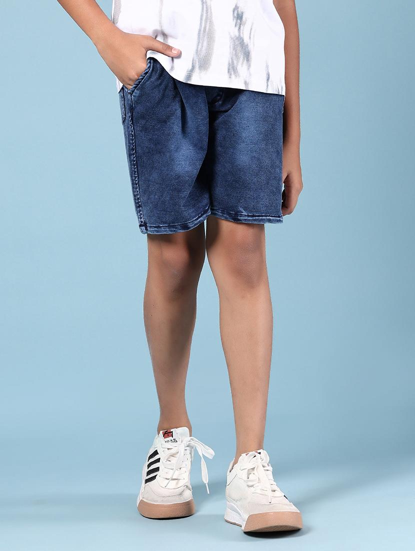 boys solid mid rise regular fit denim shorts - 21784590 - Standard Image - 1