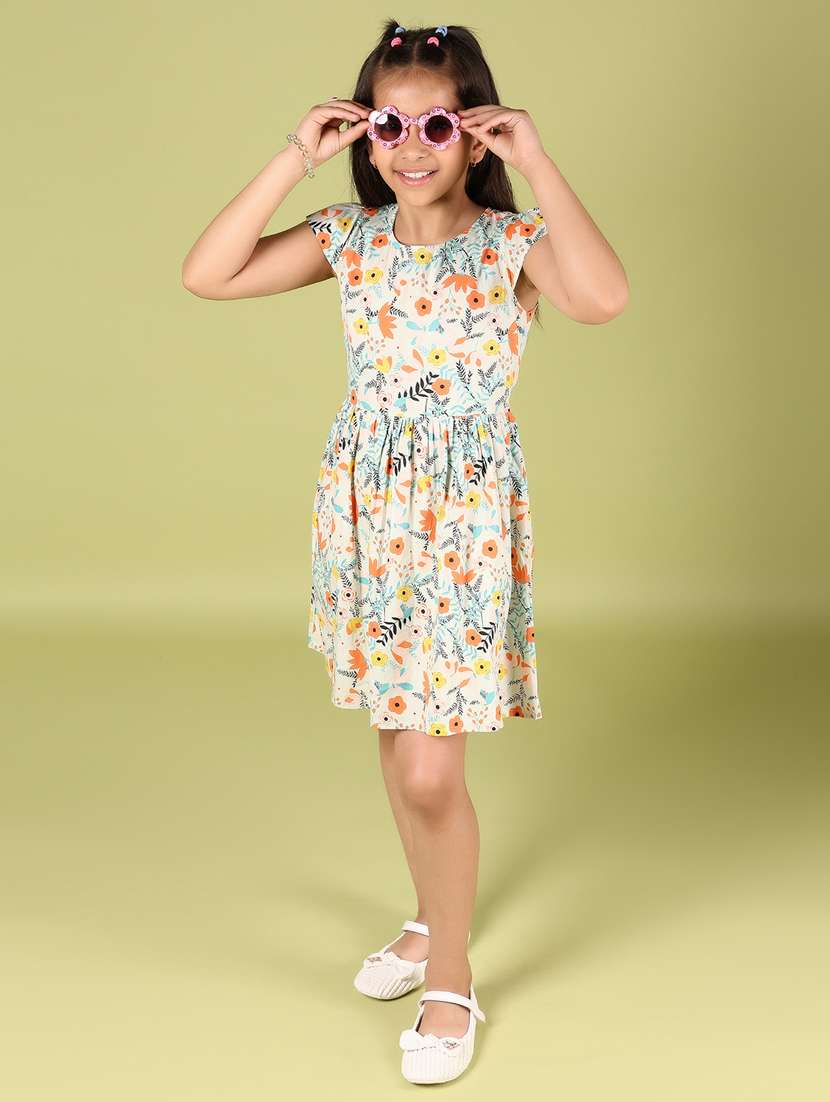 girls floral printed puff sleeves frock