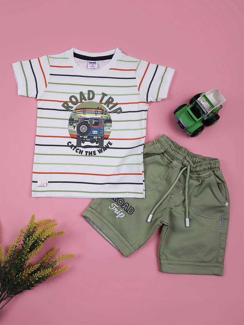 boys striped t-shirt & shorts casual wear set