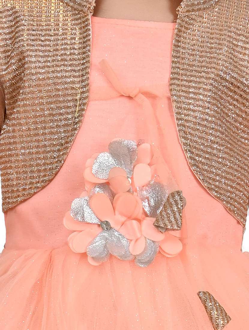 girls peach three quarter sleeve frock - 21784743 -  Standard Image - 4