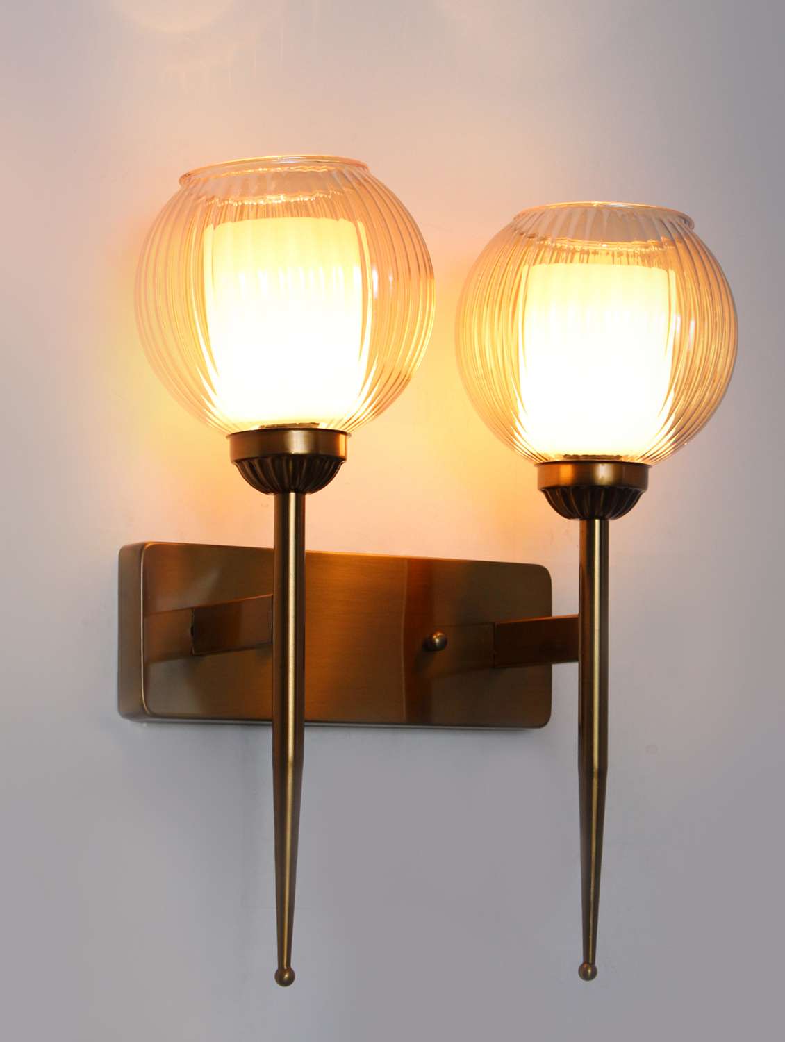 antique finish double arm wall light with dual ribbed glass - 21784768 -  Standard Image - 4