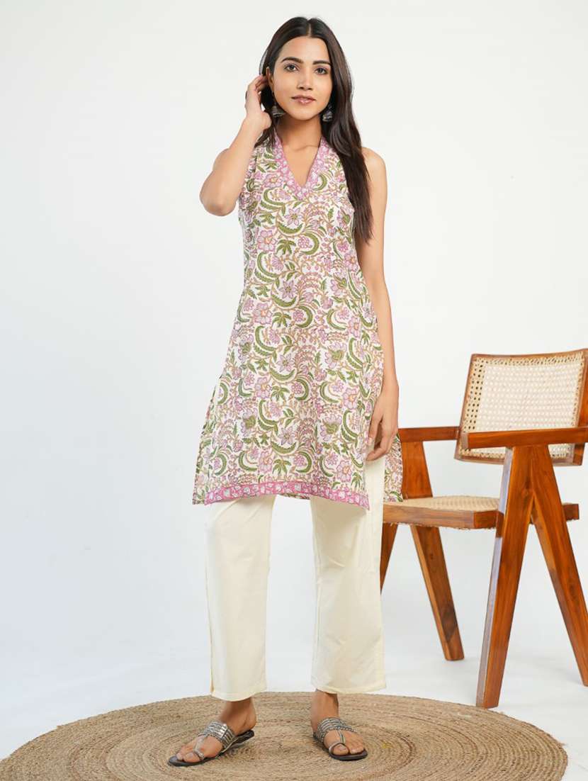 women floral printed sleeveless straight kurta - 21784821 -  Standard Image - 1