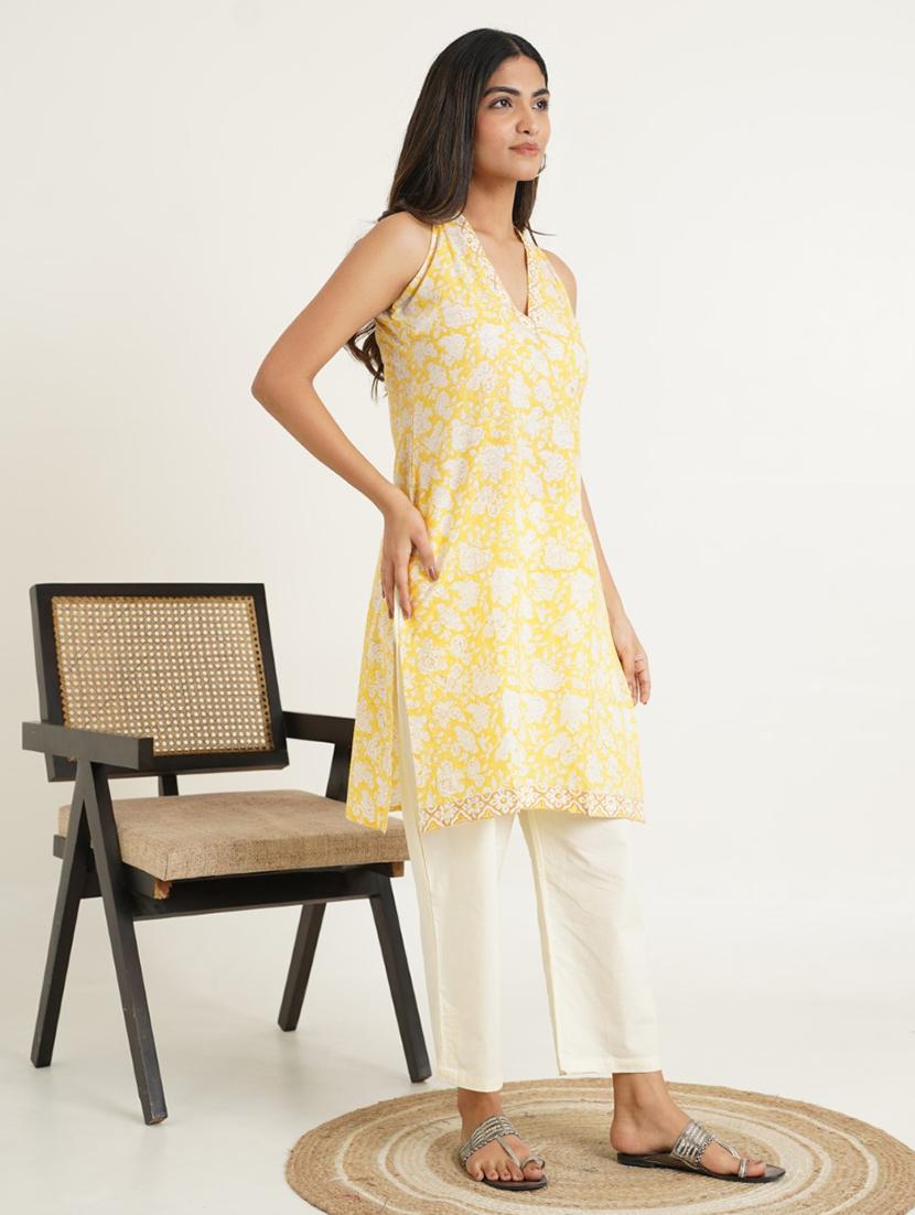 women floral printed sleeveless straight kurta - 21784823 - Standard Image - 1