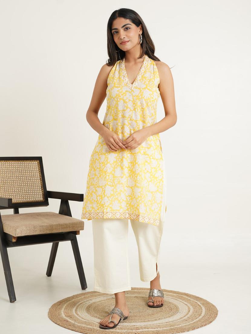 women floral printed sleeveless straight kurta - 21784823 - Standard Image - 4