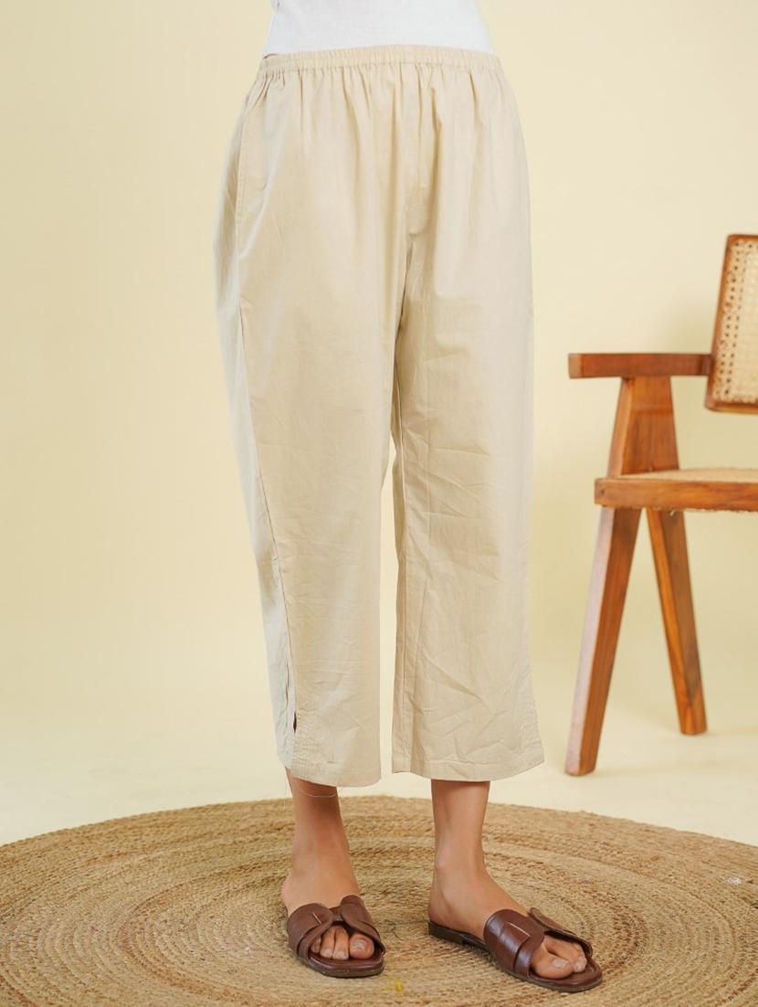 women beige calf length tapered pant - 21784893 - Standard Image - 1