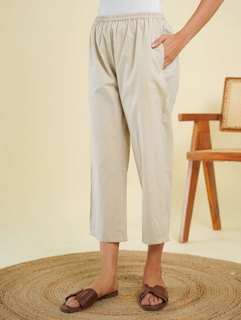 women beige mid rise cropped pant - 21784896 - Standard Image - 1