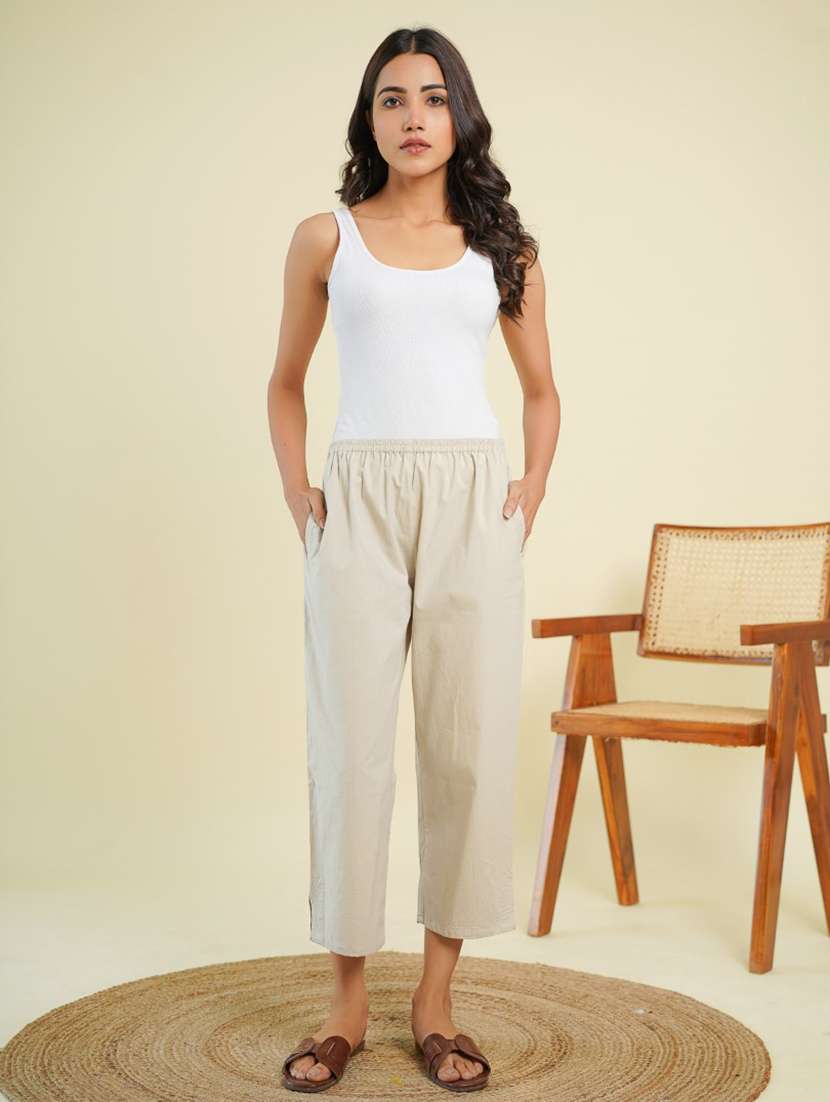 women beige mid rise cropped pant - 21784896 - Standard Image - 4