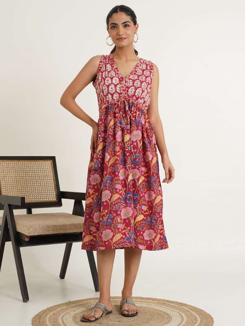 women printed sleeveless fit & flare dress