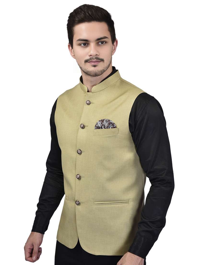 men solid mandarin neck sleeveless nehru jacket - 21785231 -  Standard Image - 1