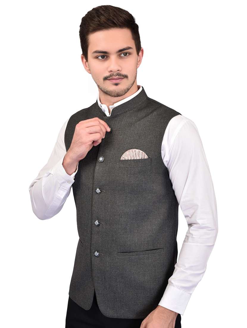 men solid mandarin neck sleeveless nehru jacket - 21785250 -  Standard Image - 1