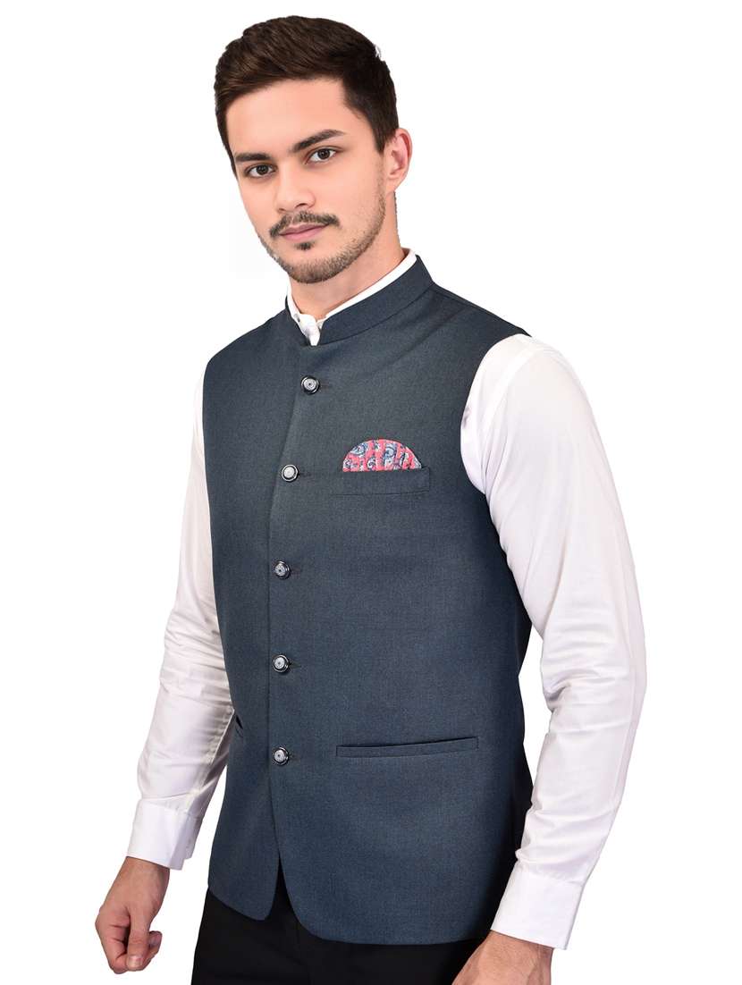 men solid mandarin neck sleeveless nehru jacket - 21785251 -  Standard Image - 1