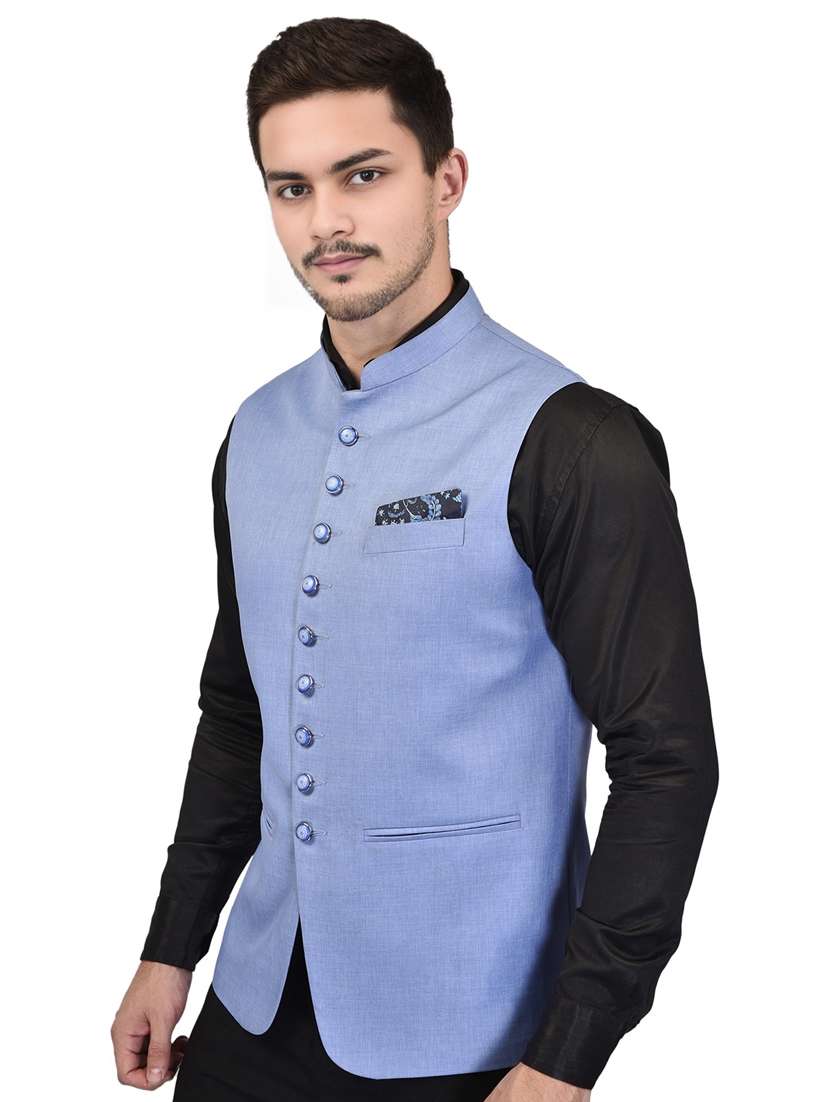 men solid mandarin neck sleeveless nehru jacket - 21785265 -  Standard Image - 1