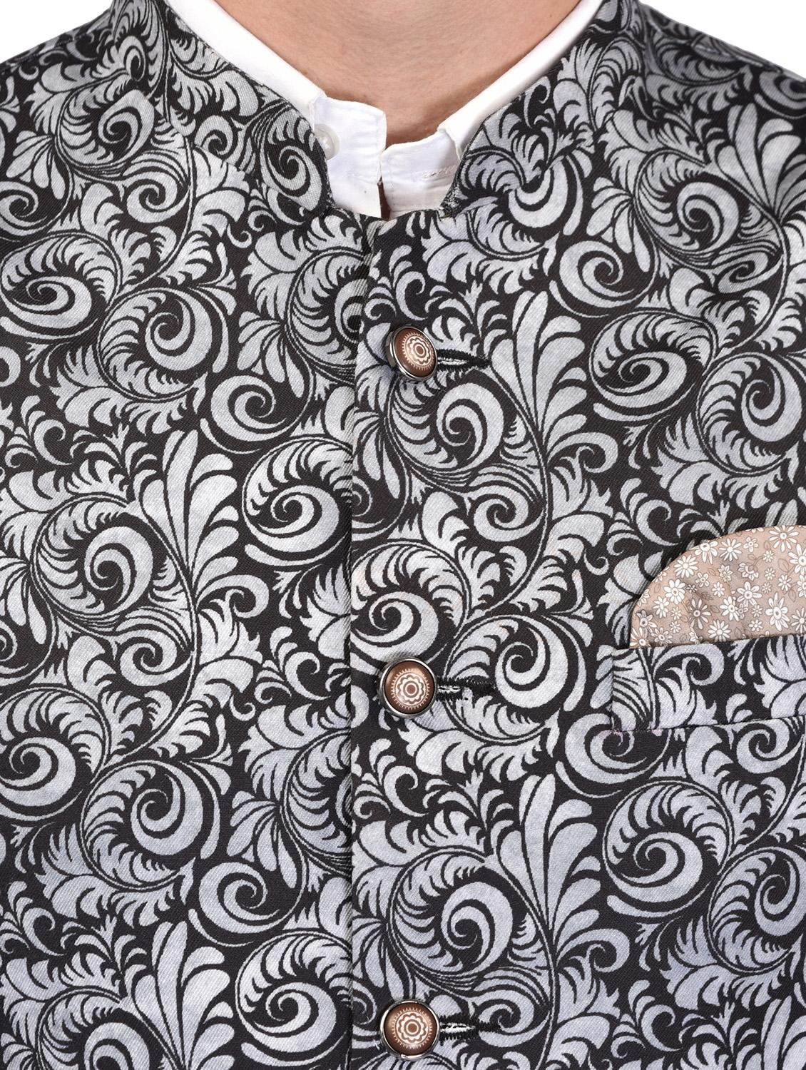 men printed mandarin neck sleeveless nehru jacket - 21785270 - Standard Image - 4