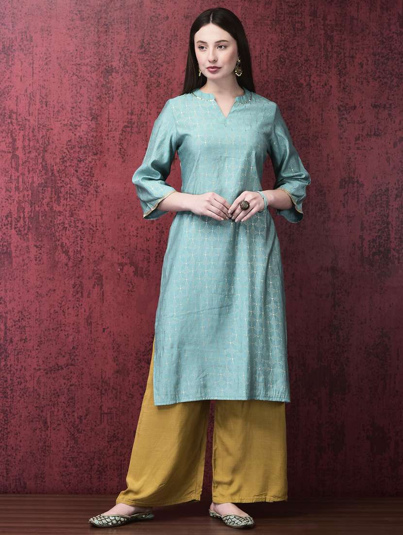 women three quarter sleeve straight kurta