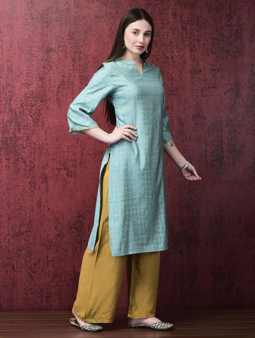 women three quarter sleeve straight kurta - 21785456 - Standard Image - 1