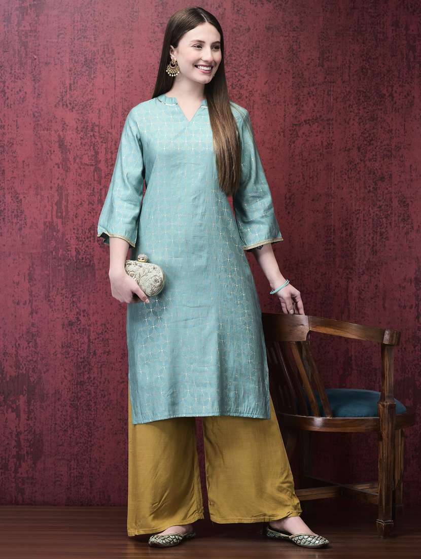 women three quarter sleeve straight kurta - 21785456 - Standard Image - 4