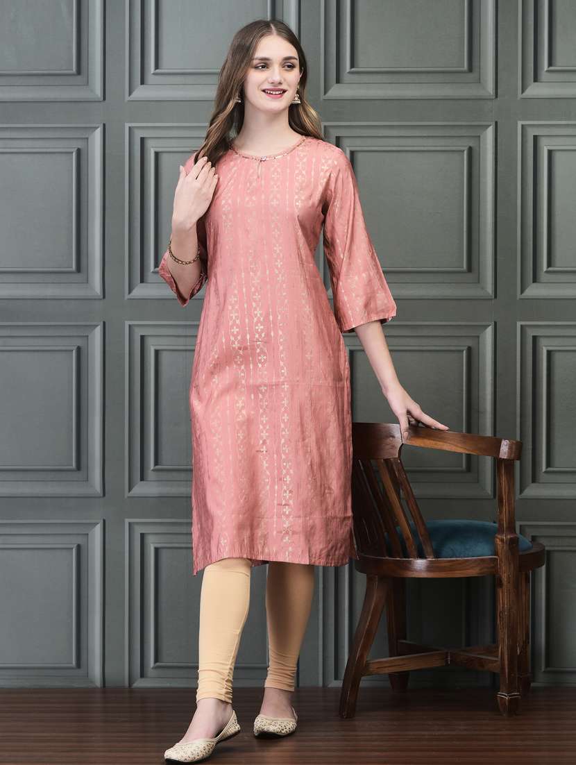 women three quarter sleeve straight kurta - 21785457 - Standard Image - 4