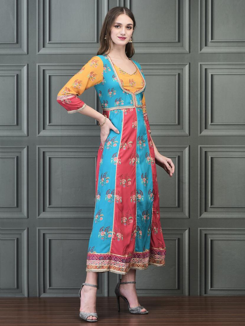 women printed three quarter sleeve ethnic dress - 21785469 -  Standard Image - 1