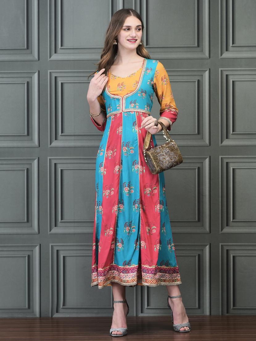 women printed three quarter sleeve ethnic dress - 21785469 - Standard Image - 4