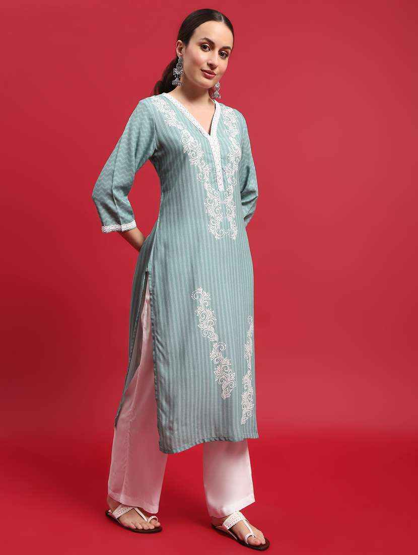 women printed three quarter sleeve kurta pant set - 21785497 -  Standard Image - 1
