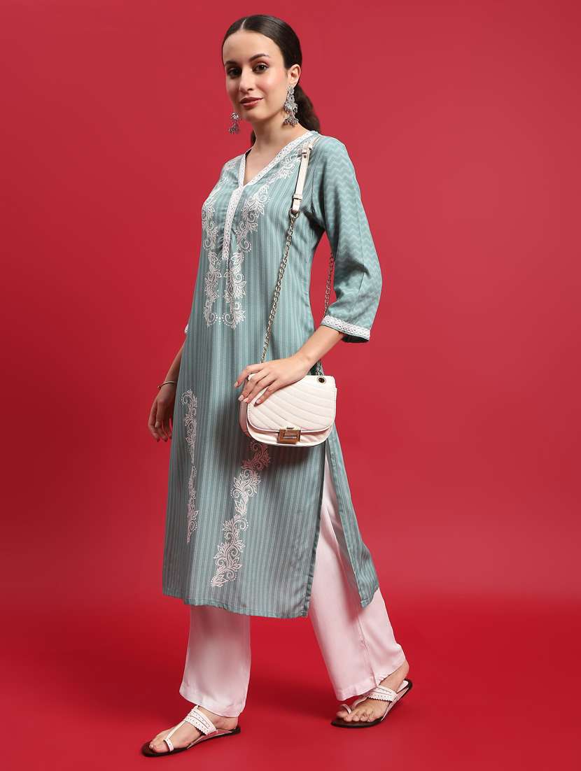 women printed three quarter sleeve kurta pant set - 21785497 - Standard Image - 4