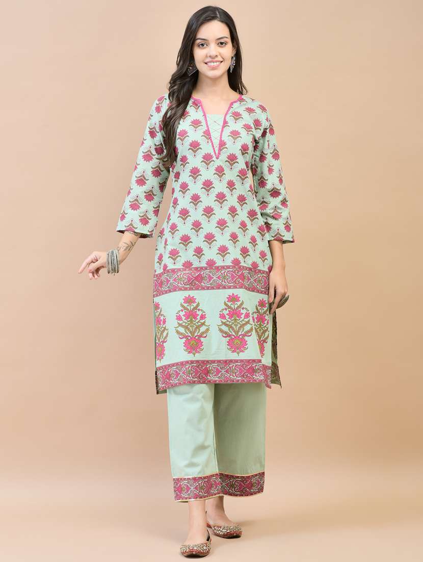 women printed three quarter sleeve kurta pant set - 21785498 -  Standard Image - 1