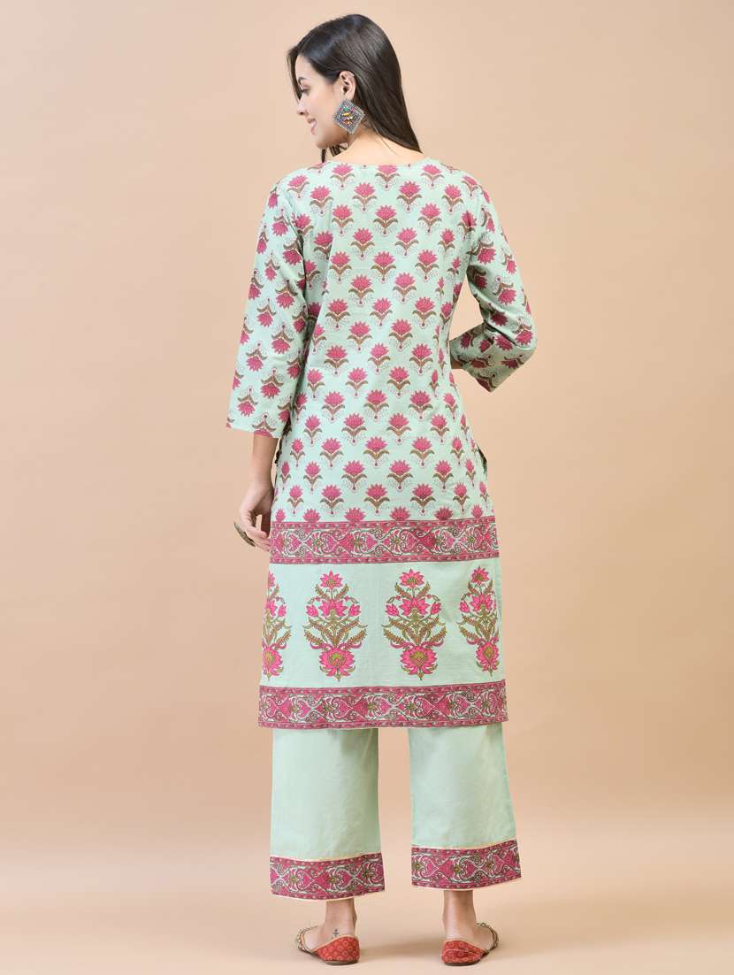women printed three quarter sleeve kurta pant set - 21785498 -  Standard Image - 4